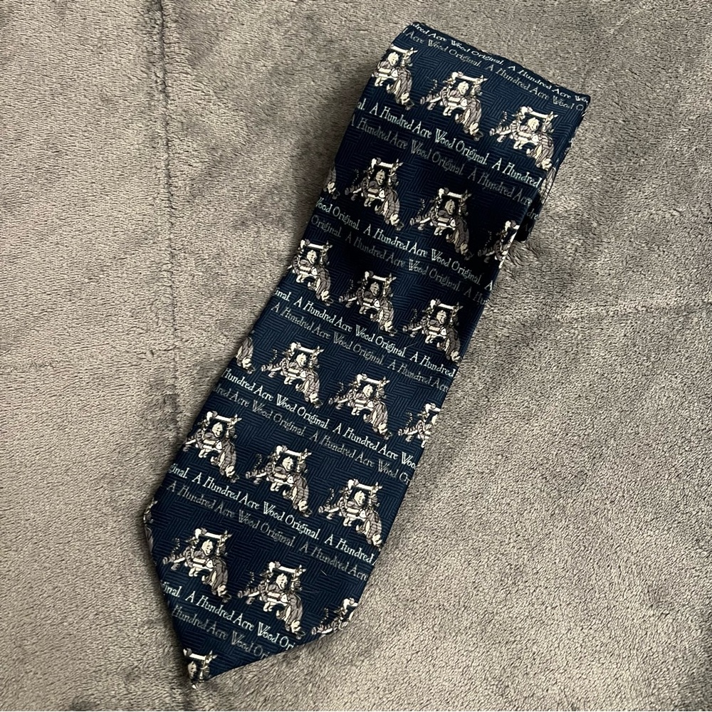 Vintage Winnie The Pooh A Hundred Acre Wood Original Blue Neck Tie